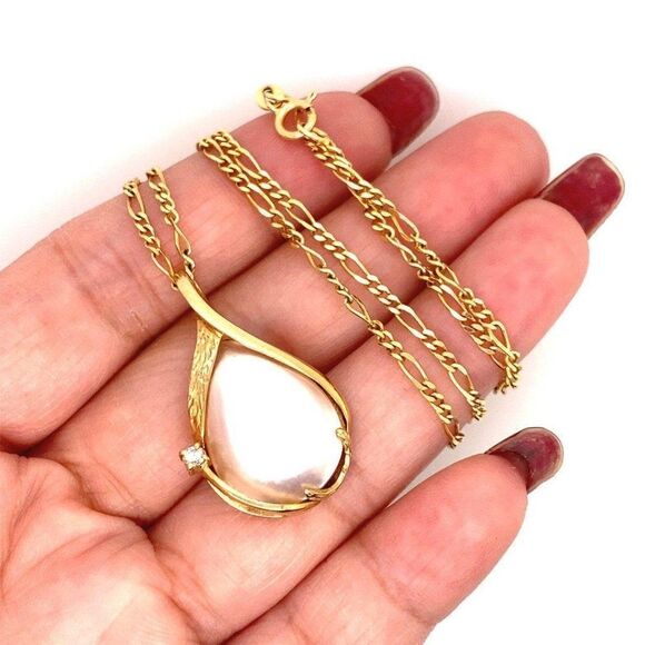 14k Mabe Pearl/Diamond Pendant Necklace - Picture 8 of 10
